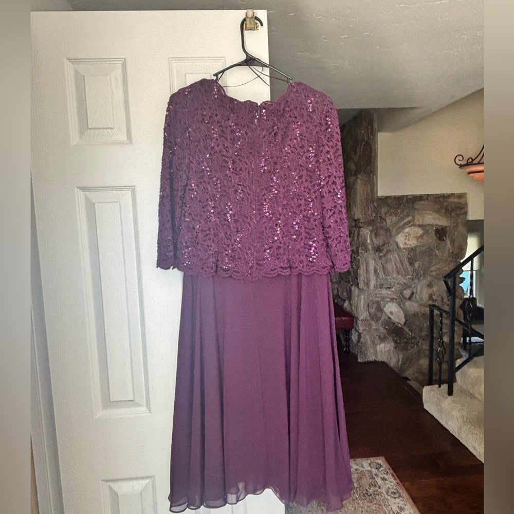 Alex Evenings Plum Lace Long Sleeve Dress